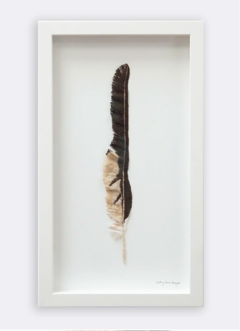 Harrier Hawk feather sculptural embroidery