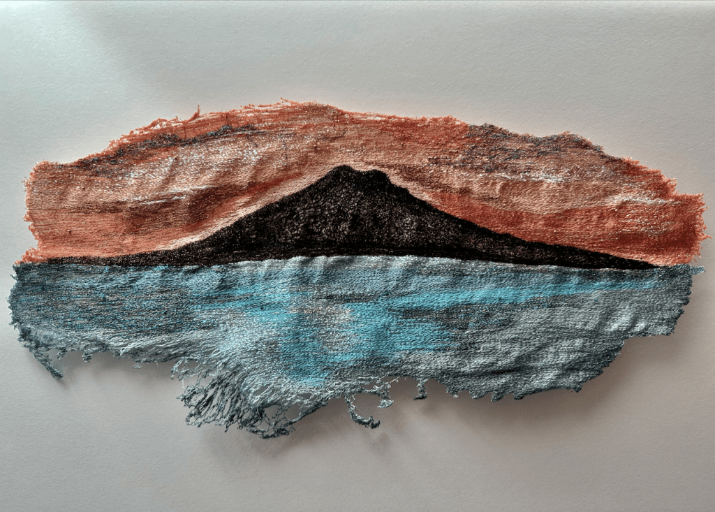 Rangitoto Island At Sunrise Sculptural Embroidery Sculptured Embroidery Flora