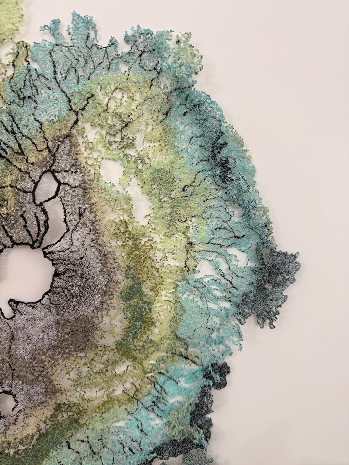 Symbiosis (Greenshield Lichen) 3D Thread Sculpture.
