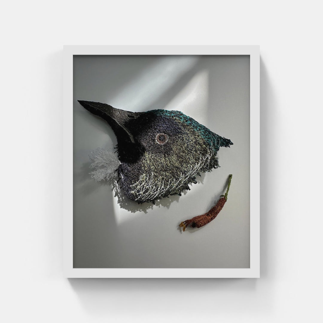 Tui and Harekeke 3D Thread Sculpture.