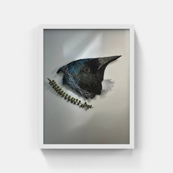 Tui and Kowhai leaf 3D Thread Sculpture #2.