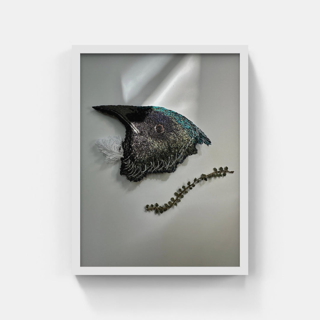 Tui and Kowhai leaf 3D Thread Sculpture.