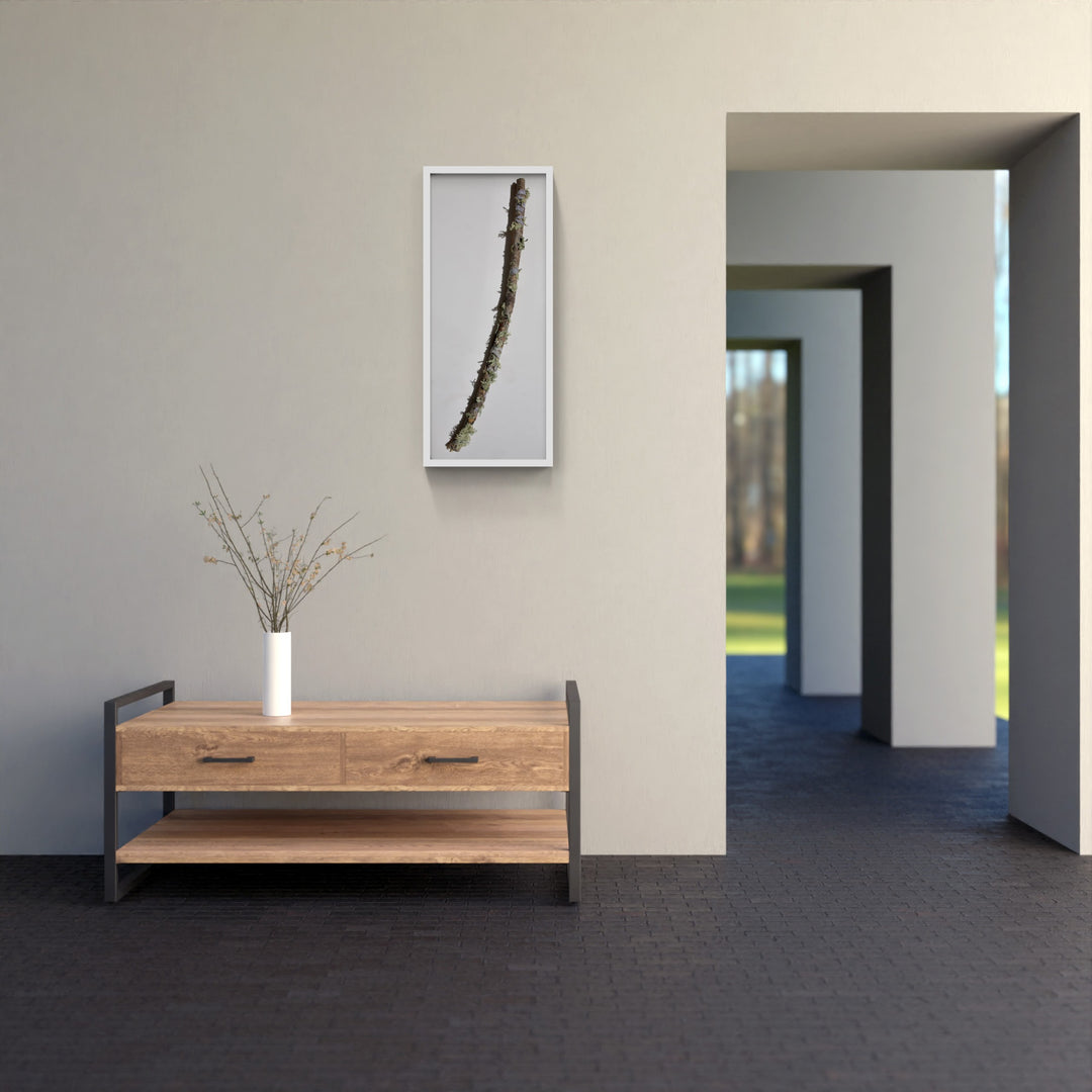 Native branchlet and lichen 3D Thread Sculpture.