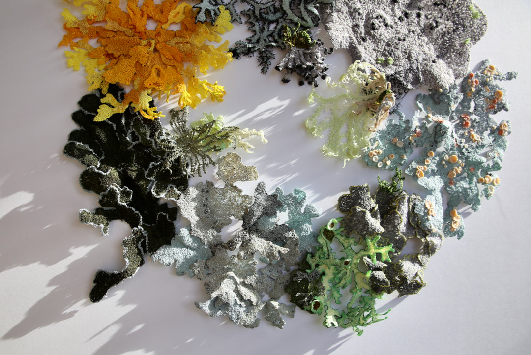 Lavish landscape of lichens.  3D Thread Sculpture.