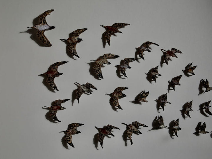 Flight of the Kuaka (Bar-tailed godwit) 3D Thread Sculpture.