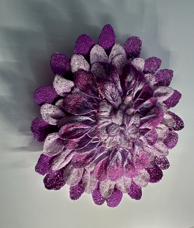 Pink dahlia sculptural embroidery