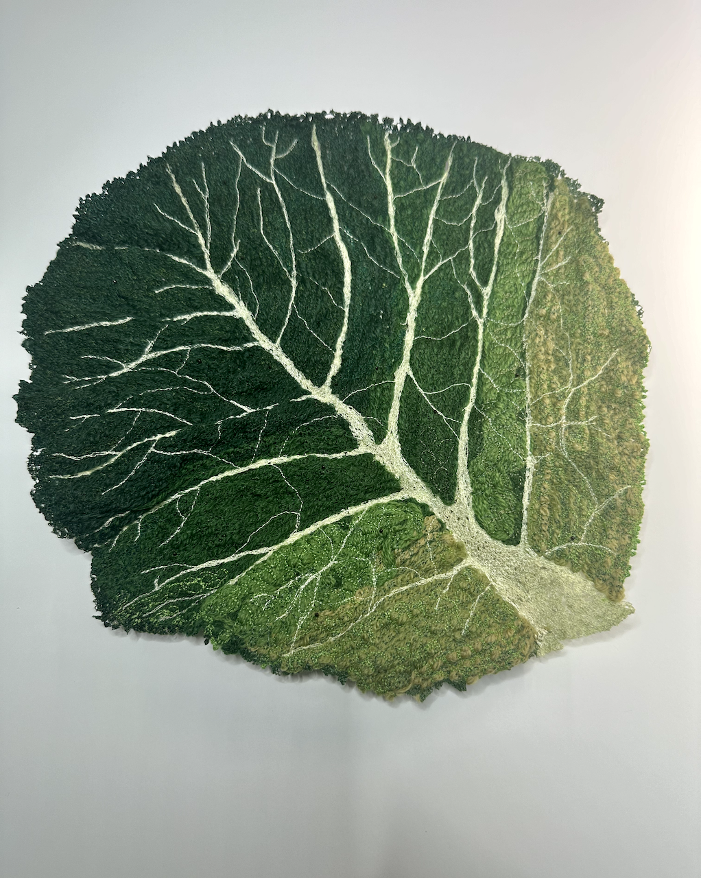 Green cabbage leaf sculptural embroidery