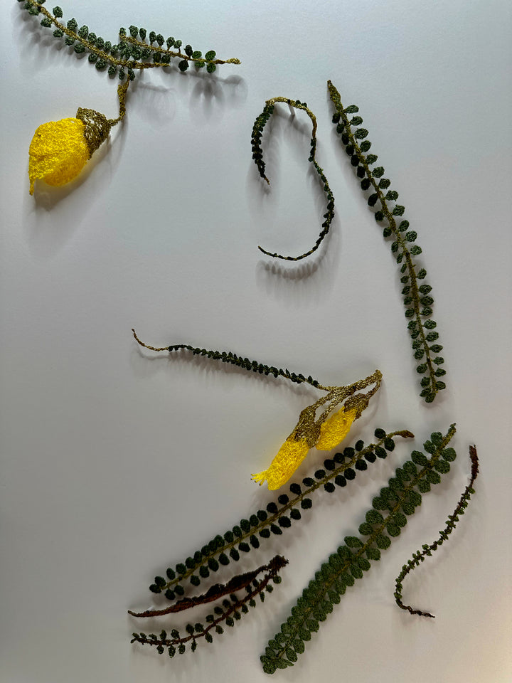 Kowhai wreath 3D Thread Sculpture.