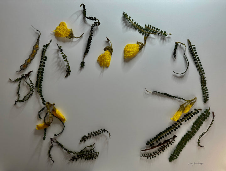 Kowhai wreath 3D Thread Sculpture.