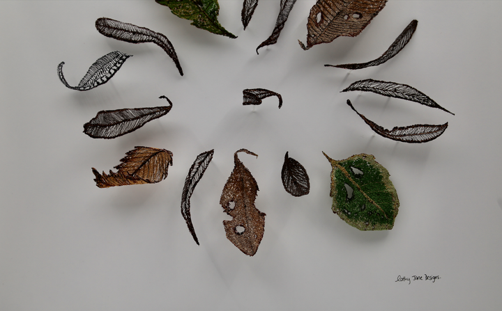 Leaves in the breeze 3D Thread Sculpture.