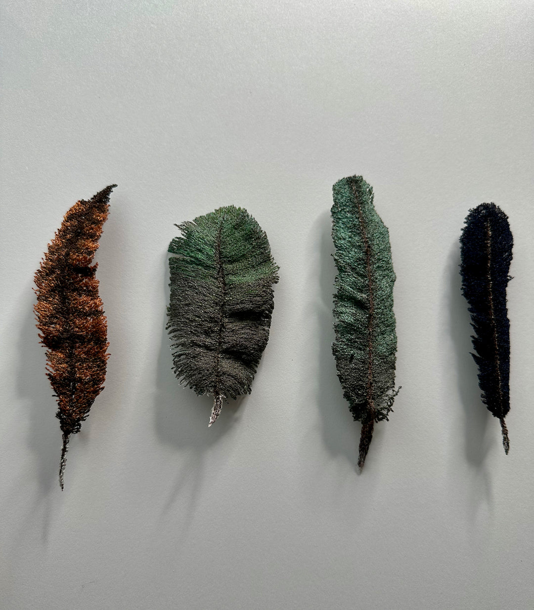 NZ bird feathers 3D Thread Sculpture.
