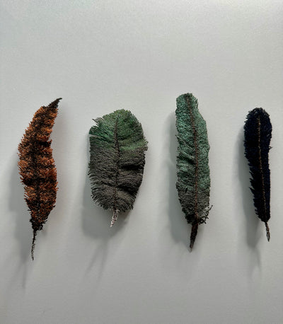 NZ bird feathers sculptural embroidery