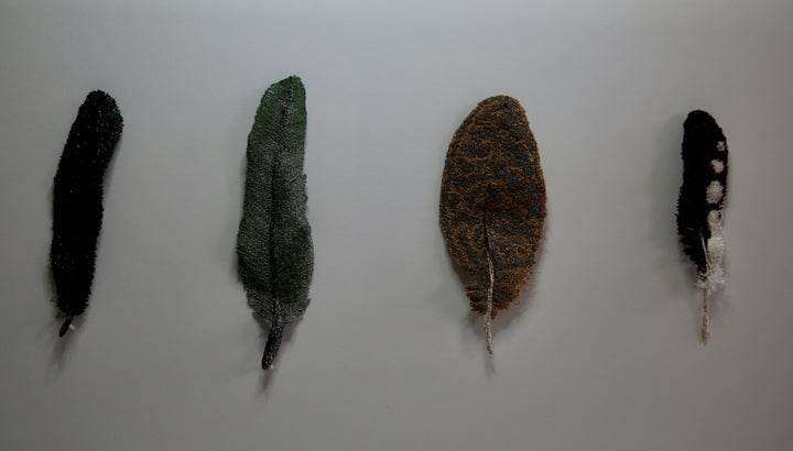 NZ bird feathers 3D Thread Sculpture. #3.