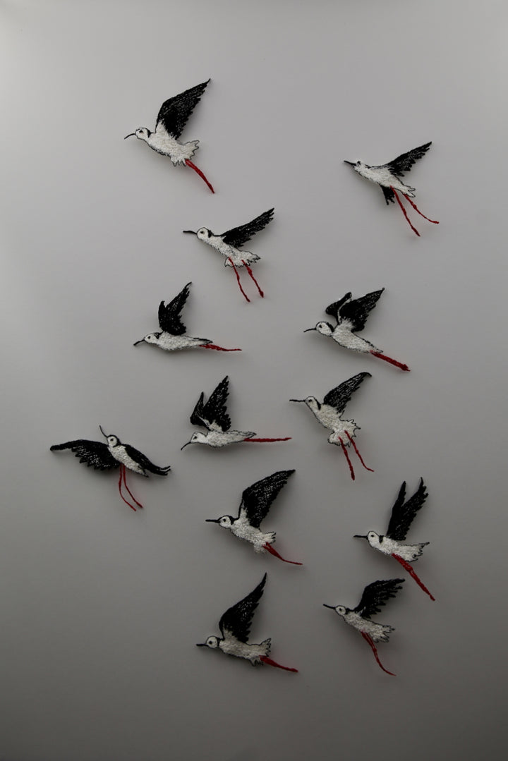 Return of the Pied Stilt 3D Thread Sculpture.