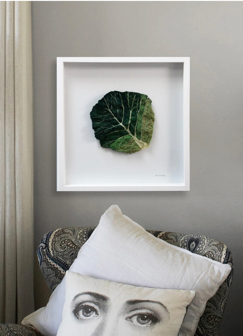 Green cabbage leaf 3D Thread Sculpture.