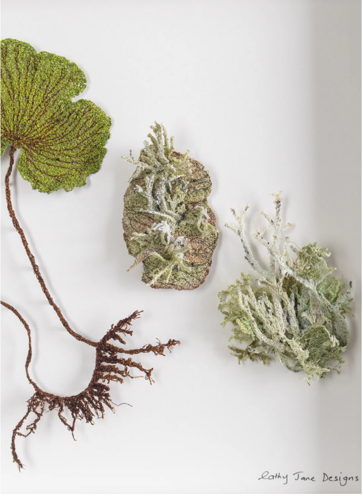 NZ Kidney Fern and Lichens 3D Thread Sculpture.