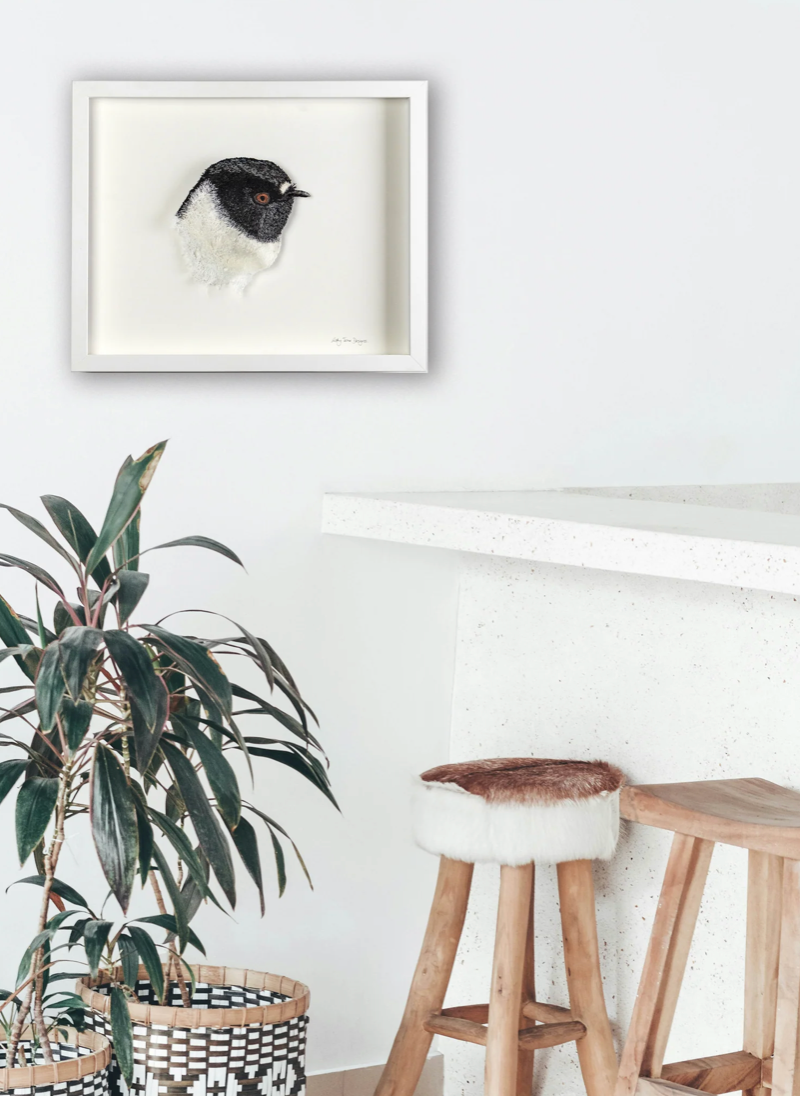 Tomtit (miromiro) 3D Thread Sculpture.