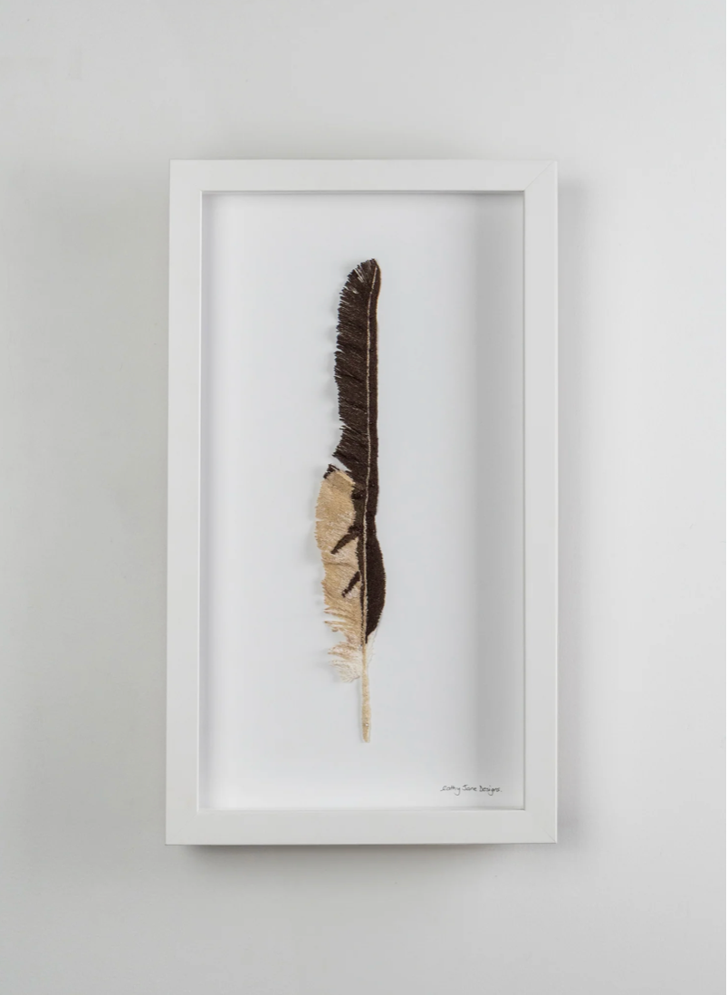 Harrier Hawk feather 3D Thread Sculpture.