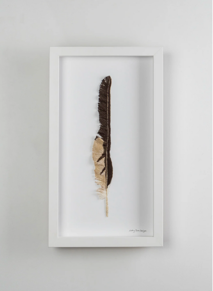 Harrier Hawk feather 3D Thread Sculpture.