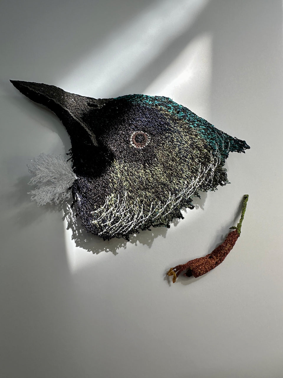 Tui and Harekeke 3D Thread Sculpture.