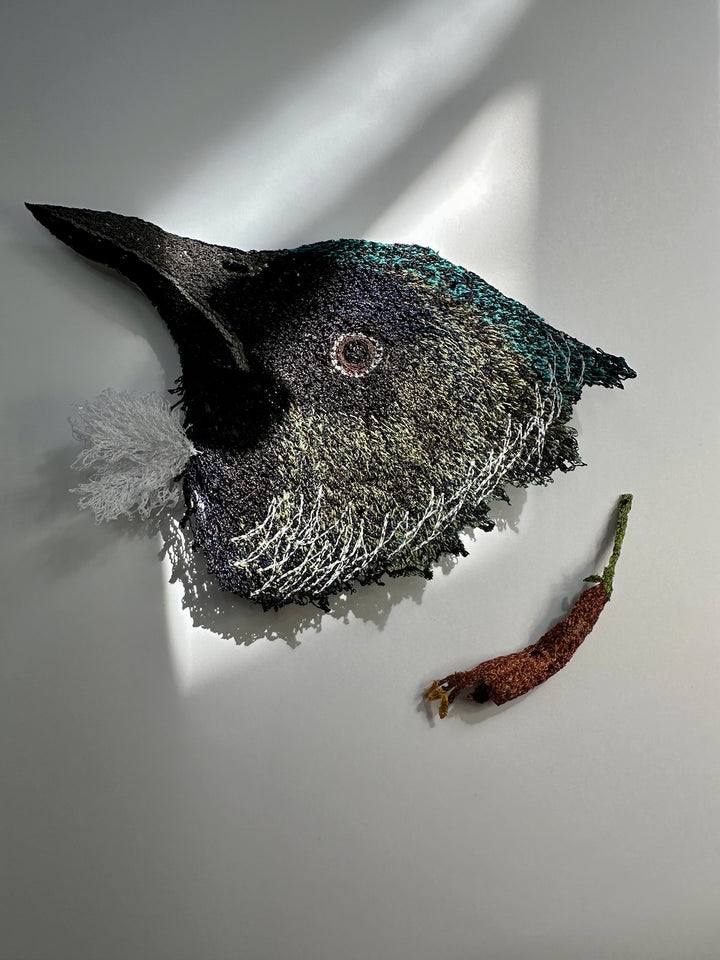 Tui and Harekeke 3D Thread Sculpture.