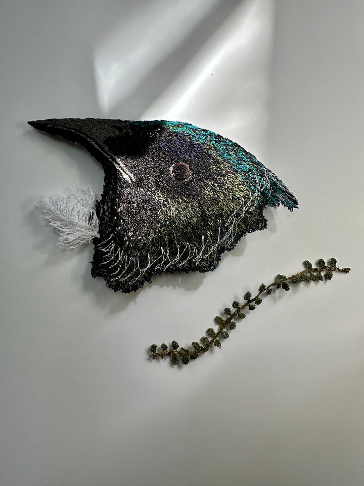 Tui and Kowhai leaf 3D Thread Sculpture.