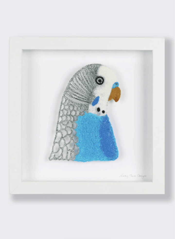 Blue Budgie Sculptural Embroidery Sculptured Embroidery Fauna