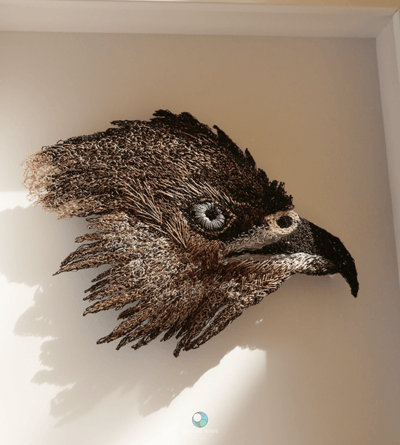 Harrier Hawk sculptural embroidery - Cathy Jane Designs