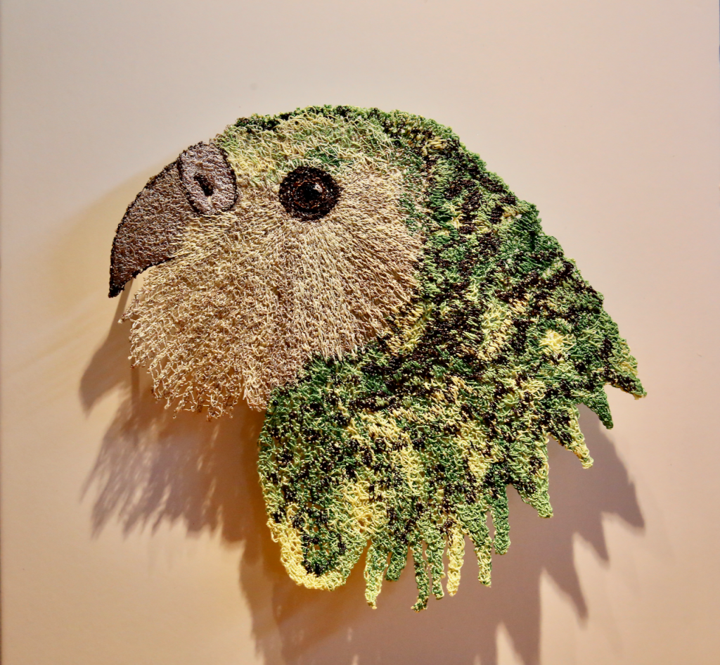 Kakapo sculptural embroidery - Cathy Jane Designs