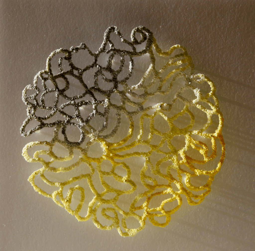 Nudibranch egg mass sculptural embroidery - Cathy Jane Designs
