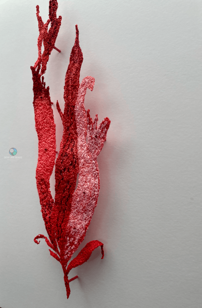 Pink New Zealand Seaweed Sculptural Embroidery Sculptured Embroidery Flora