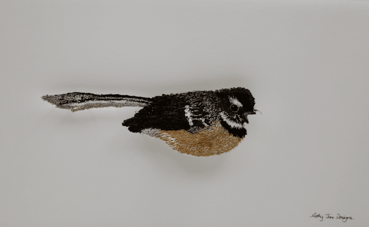 Piwakawaka Sculptural Embroidery #2. Sculptured Embroidery Fauna