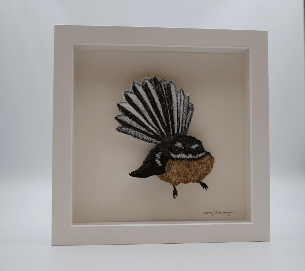 Piwakawaka Sculptural Embroidery #3. Sculptured Embroidery Fauna