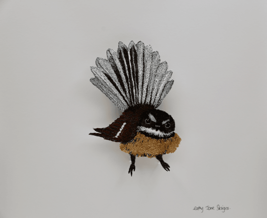 Copy Of Piwakawaka Sculptural Embroidery. Sculptured Embroidery Fauna