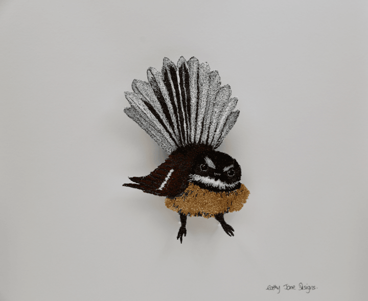 Copy Of Piwakawaka Sculptural Embroidery. Sculptured Embroidery Fauna