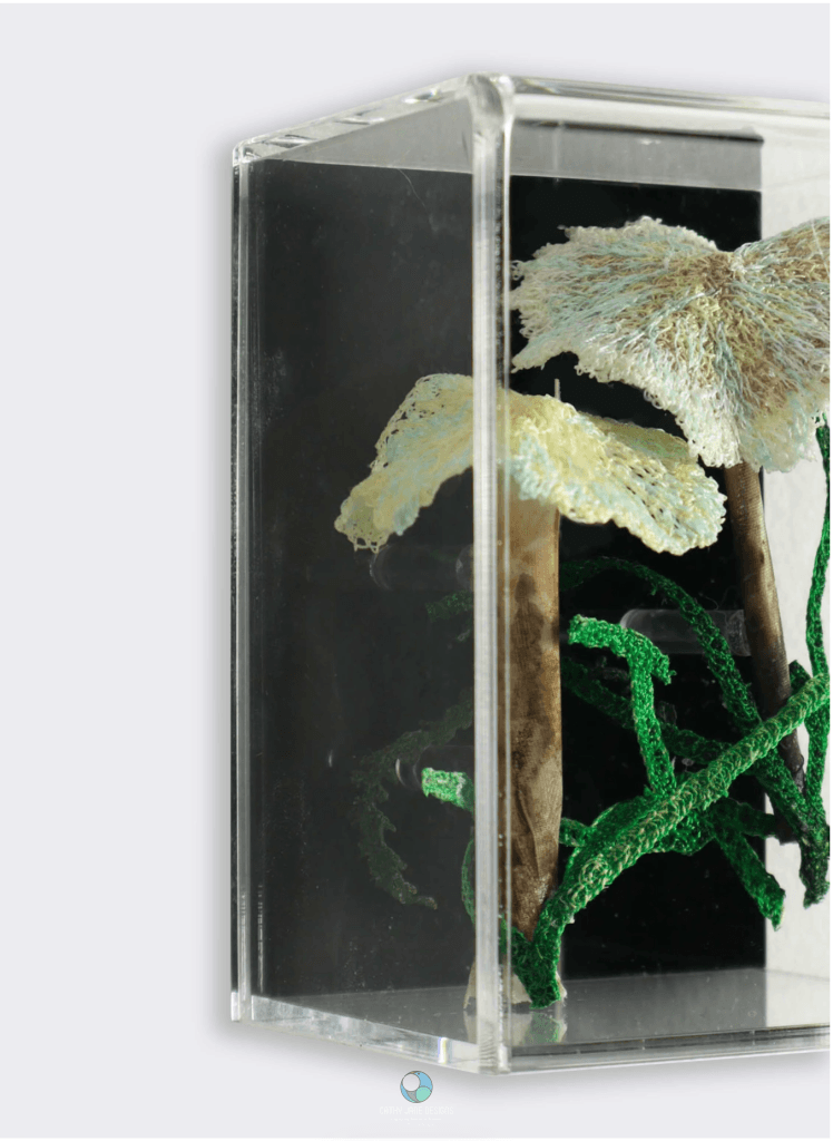 Steely Blue Fungi 3D Sculptural Embroidery