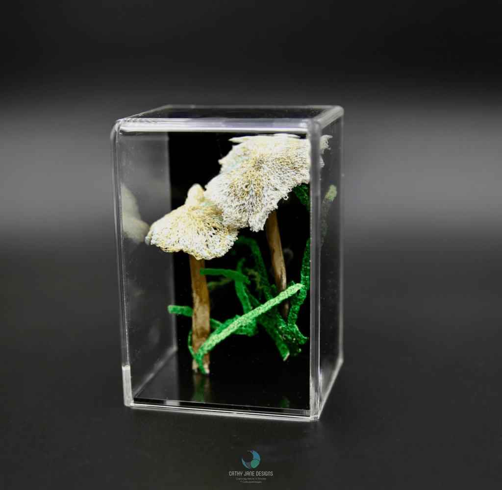 Steely Blue Fungi 3D Sculptural Embroidery